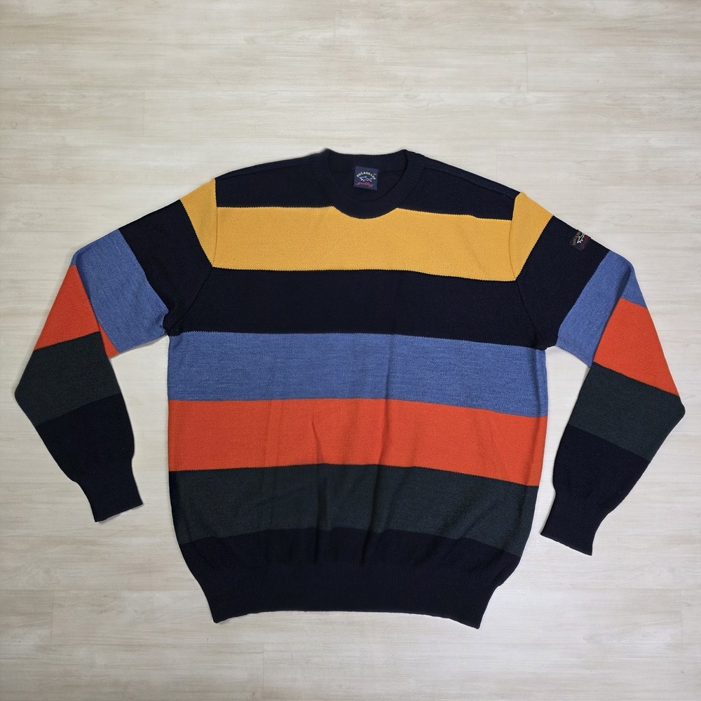 Paul & Shark‎ Yachting Crewneck Sweater Multi Color Striped Virgin Wool Size XXL
